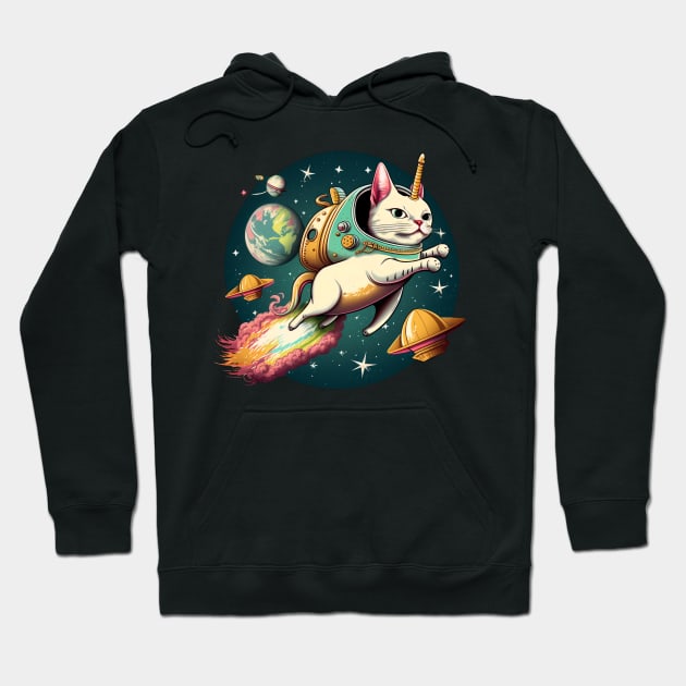 Catstronaut Magical Cat In Space Caticorn Lovers Fairy Tale Cat Hoodie by RetroZin